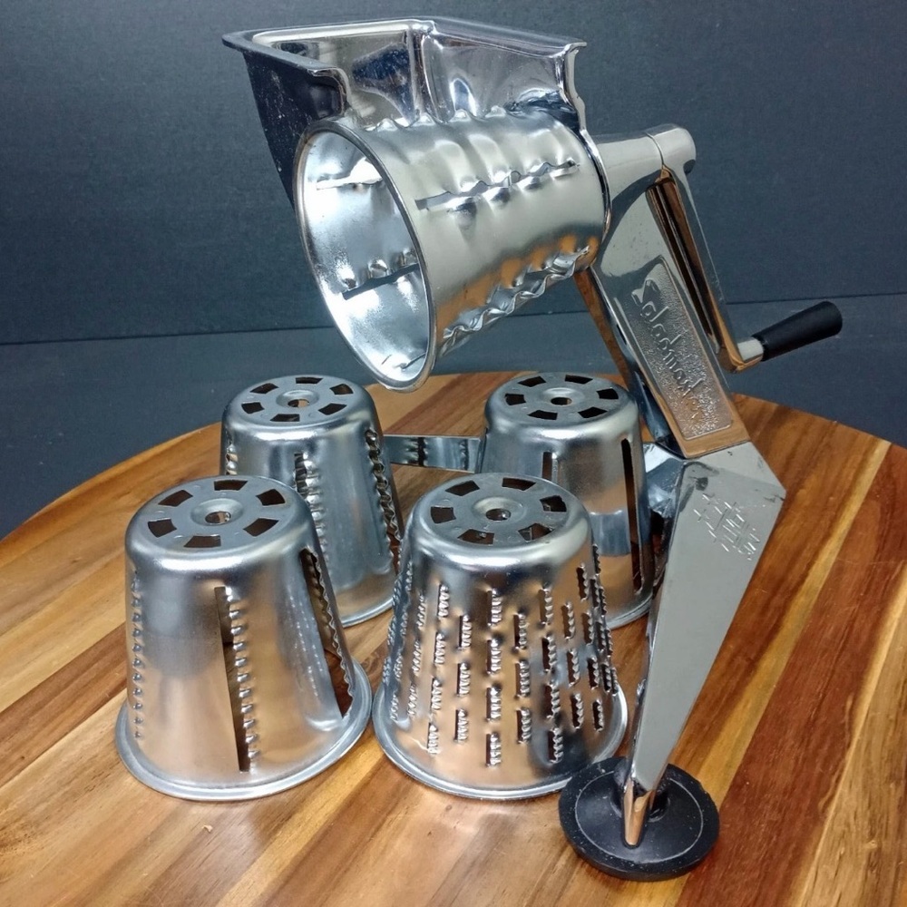 Premium Silver Rotary Cheese Grater with 5 Drums